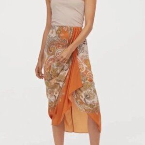 Paisley Faux Wrap Over Midi Skirt Size 8